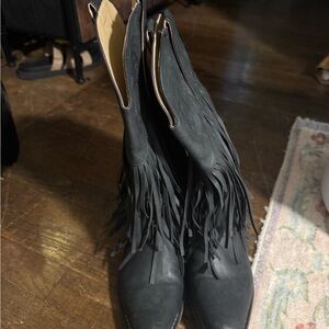 Roper Black Fringe Heeled Boots